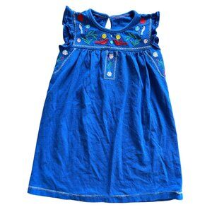 Cotton Embroidered Dress Floral Birds Ruffled Sleeves Girls 4T